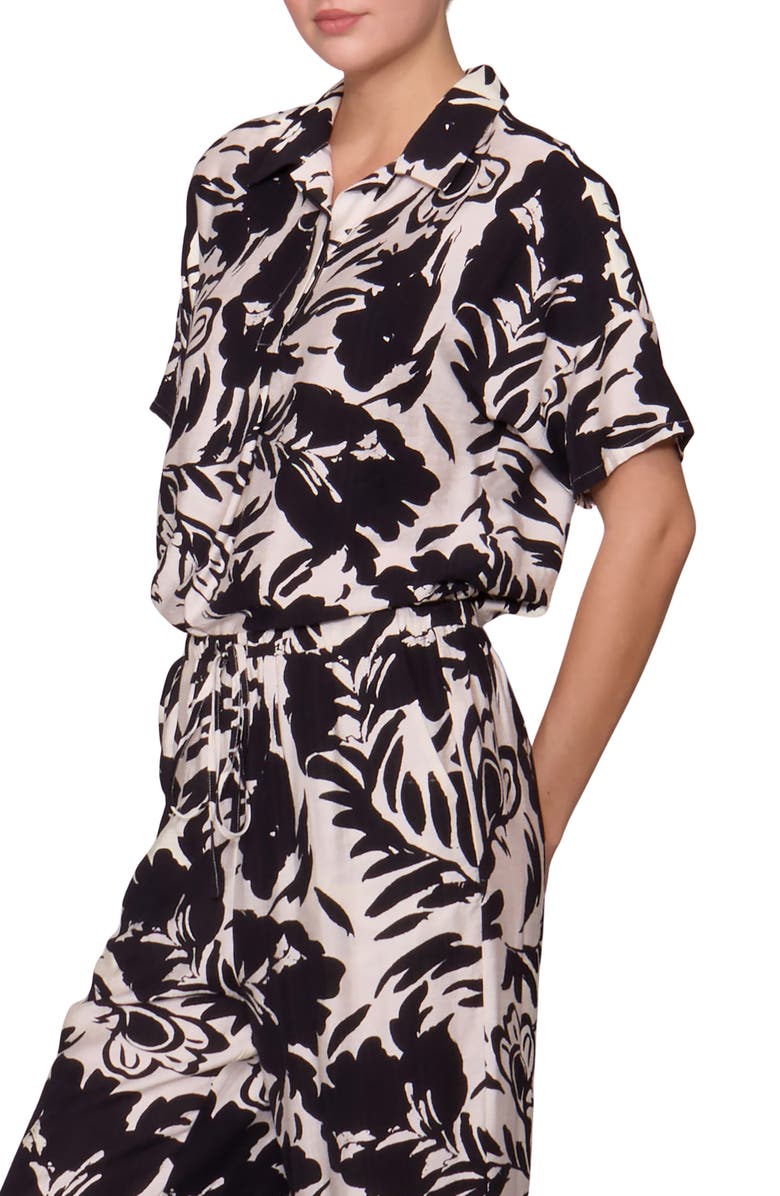 MELLODAY Easy Woven Pullover Shirt, Alternate, color, White Black Leaf