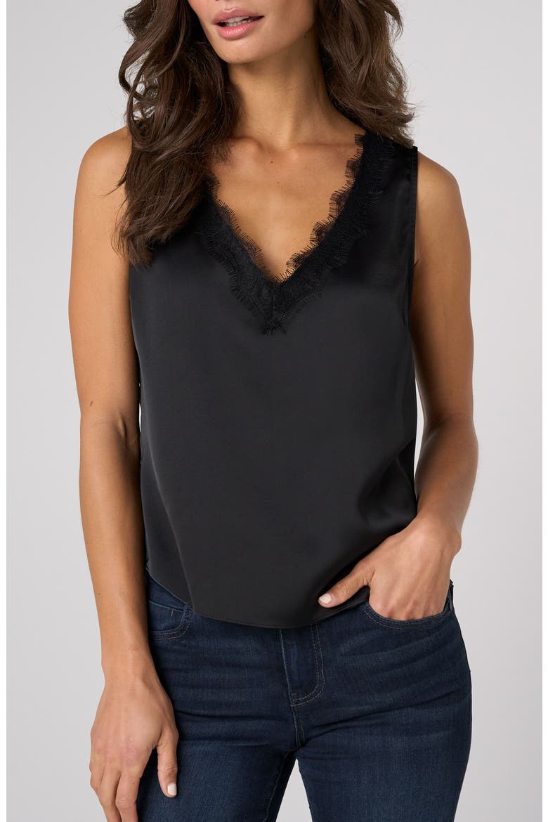 Lace Trim V-Neck Woven Tank, Main, color, BLACK