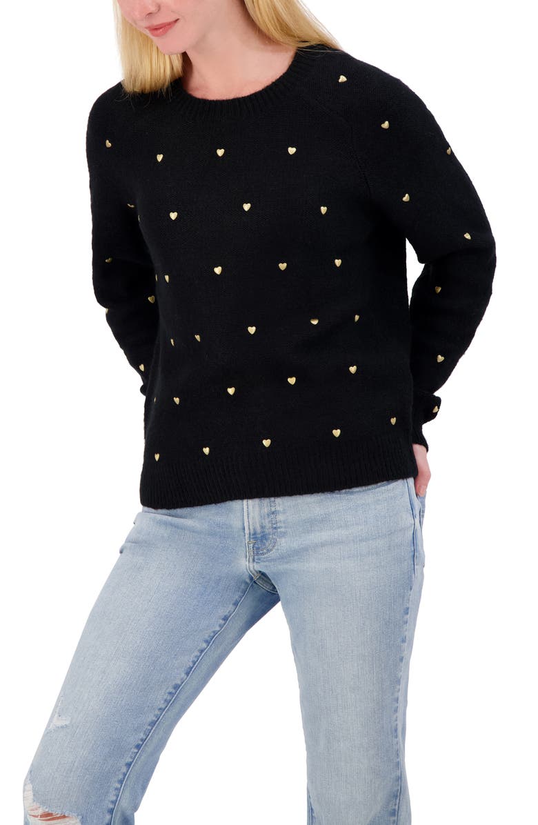 Lucky Brand Heart Stud Crewneck Sweater, Alternate, color, Black Combo