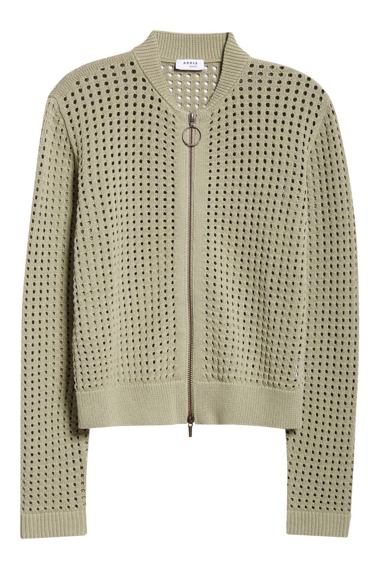 Open Stitch Zip Cardigan, Alternate, color, SAGE