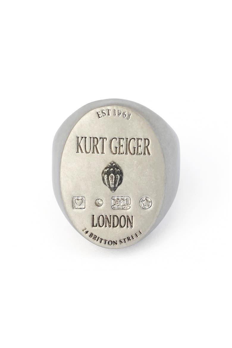 Eagle Logo Signet Ring, Alternate, color, ANTIQUE SILVER