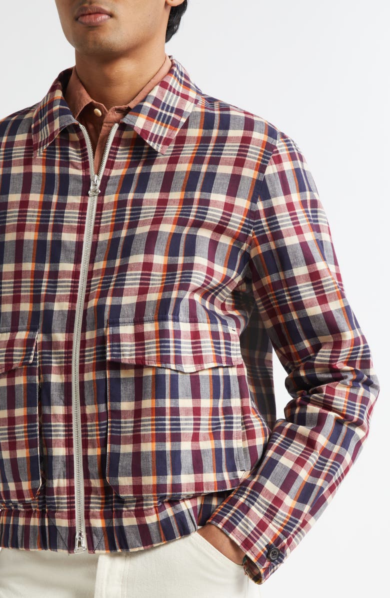 Drake's Madras Plaid Waxed Cotton Blouson Jacket, Alternate, color, 993 Navy/ Rust/ Ecru