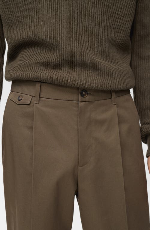 Mango Regular Fit Pleated Cotton Pants In Brown