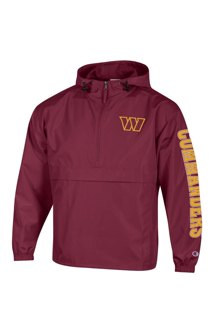 Men's Champion Burgundy Washington Commanders Packable Hooded Windbreaker Half-Zip Jacket, Alternate, color, Burgundy