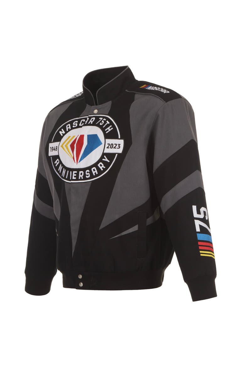 Men's JH Design Black NASCAR 75th Anniversary Twill Uniform Full-Snap Jacket, Alternate, color, Black