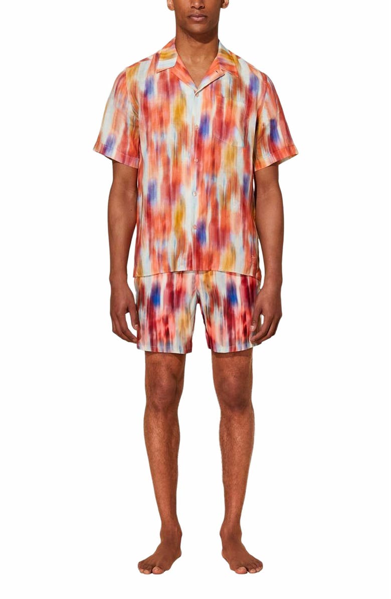 Vilebrequin Men's Bowling Linen Ikat Flowers Shirt, Alternate, color,