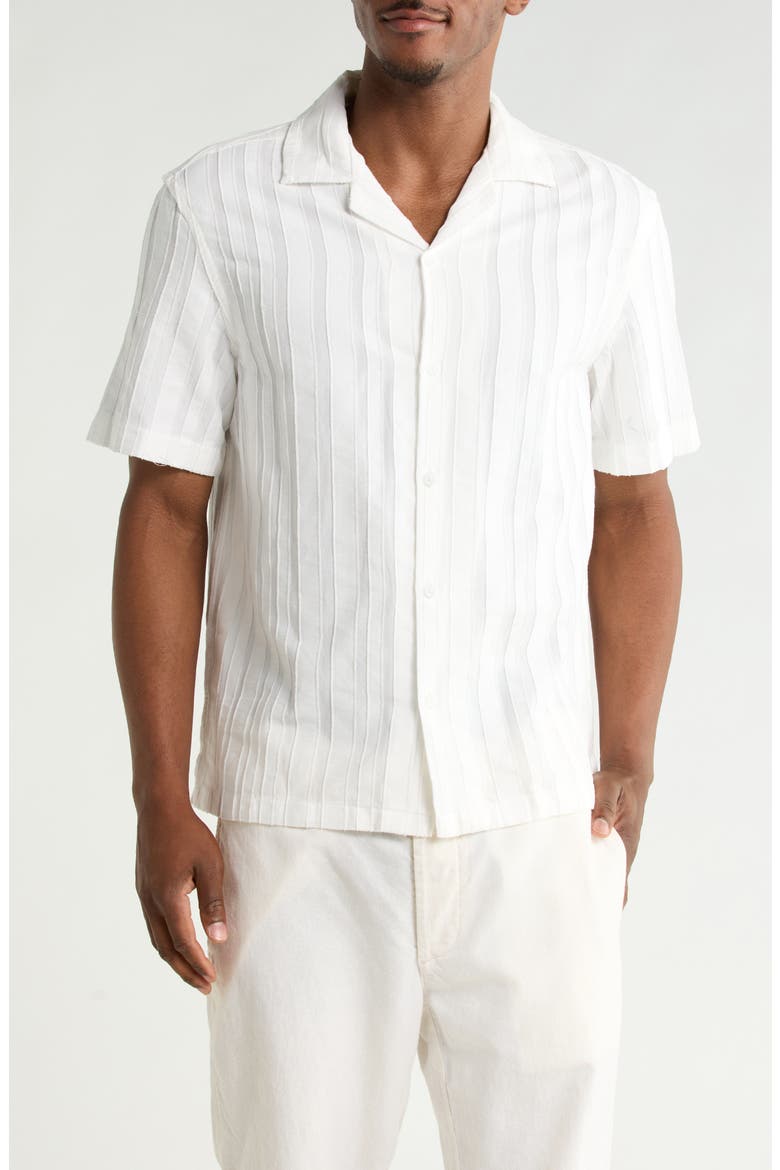 Stripe Textured Camp Shirt, Main, color, WHITE