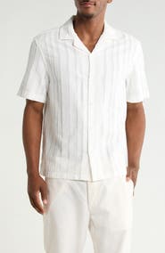 DENIM AND FLOWER Stripe Textured Camp Shirt