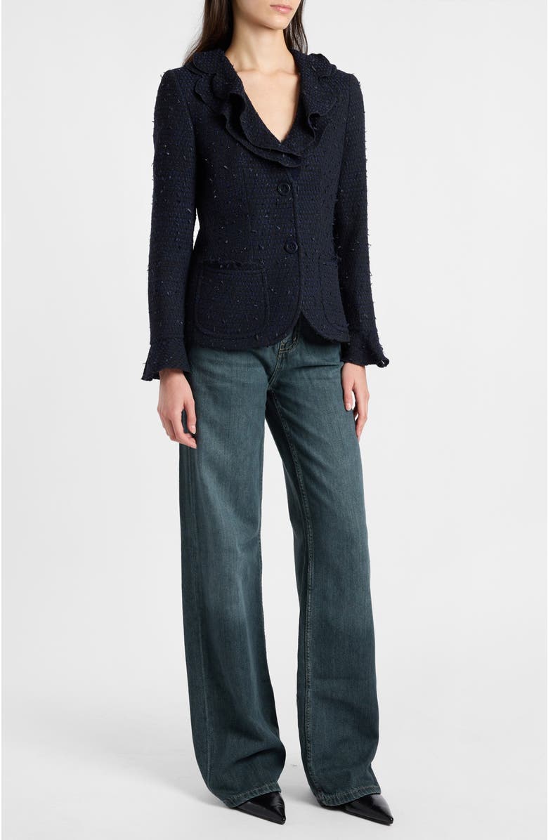 Santorelli Celeste Ruffle Jacket in Luxury Tonal Tweed, Alternate, color, Midnight