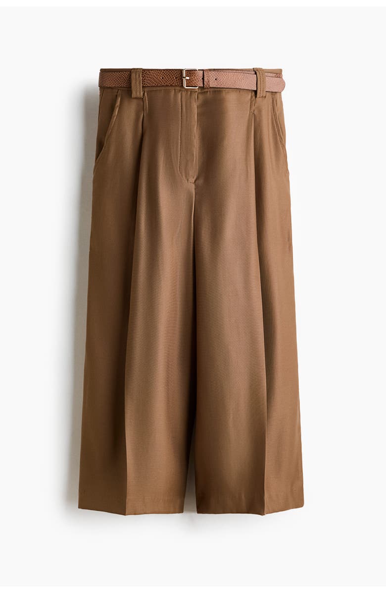 H&M Belted Twill Culottes, Alternate, color, Dark Beige