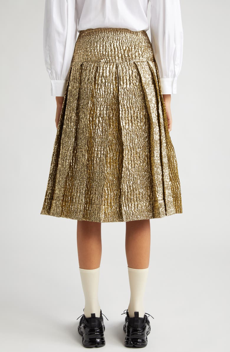 Simone Rocha Pleated Metallic Cloqué Midi Skirt with Ties, Alternate, color,