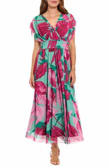 London Times Cap Sleeve Mesh Maxi Dress