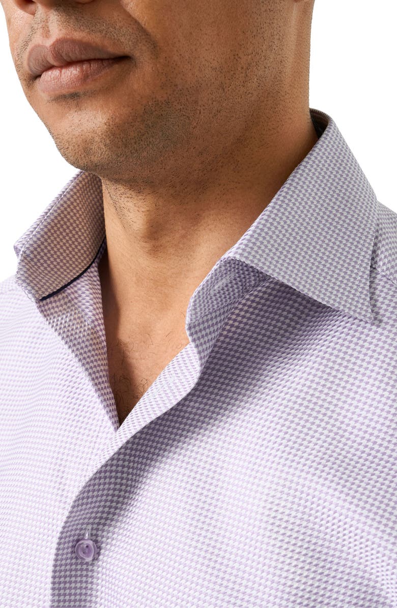 Eton Contemporary Fit Houndstooth Dress Shirt, Alternate, color, Light Purple