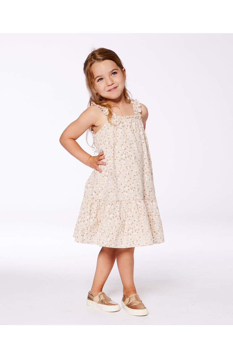 Deux par Deux Girl's Printed Eyelet Dress Beige And Small Flowers, Alternate, color, Beige And Small Flowers