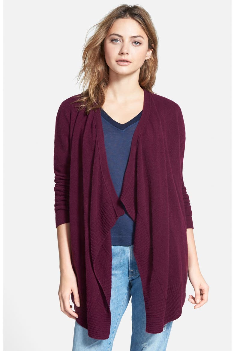 'Cashmere Classics' Open Front Cardigan, Main, color, BOURDEAUX