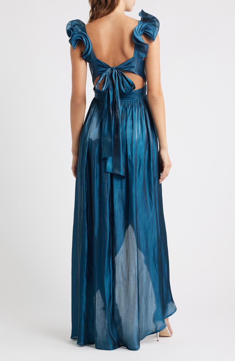 Lulus Juni Ruffle Shoulder High-Low Gown, Alternate, color, Marine