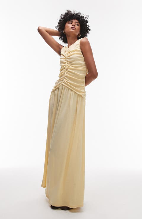 Ruched Drop Waist Maxi Dress