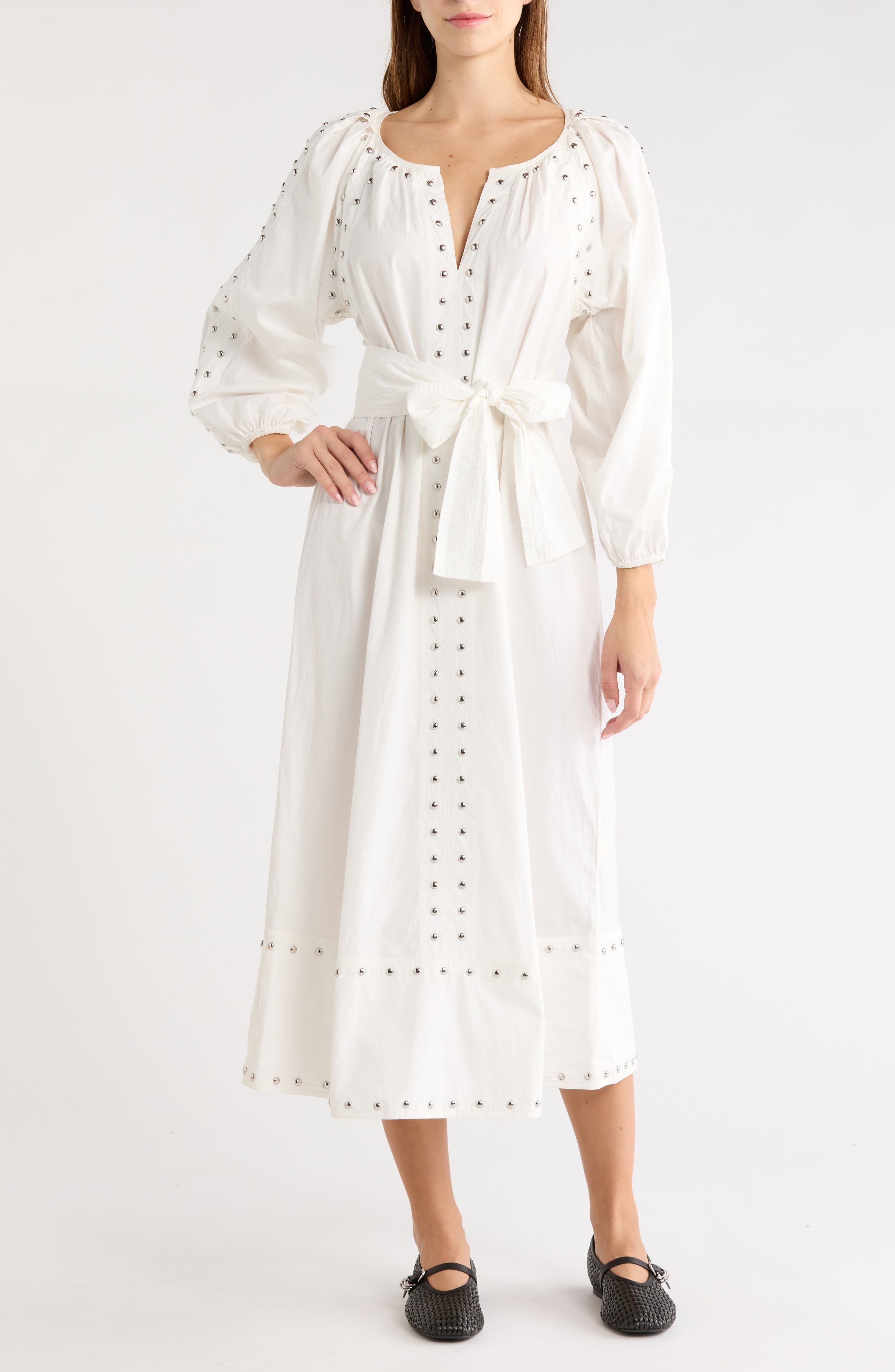 Bodega Studded Cotton Midi Dress