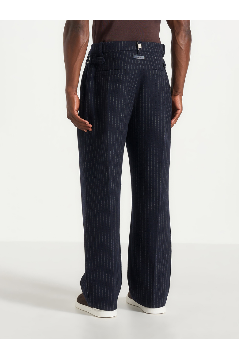 Dorian Wool Pinstripe Pleated Trousers, Alternate, color, Navy