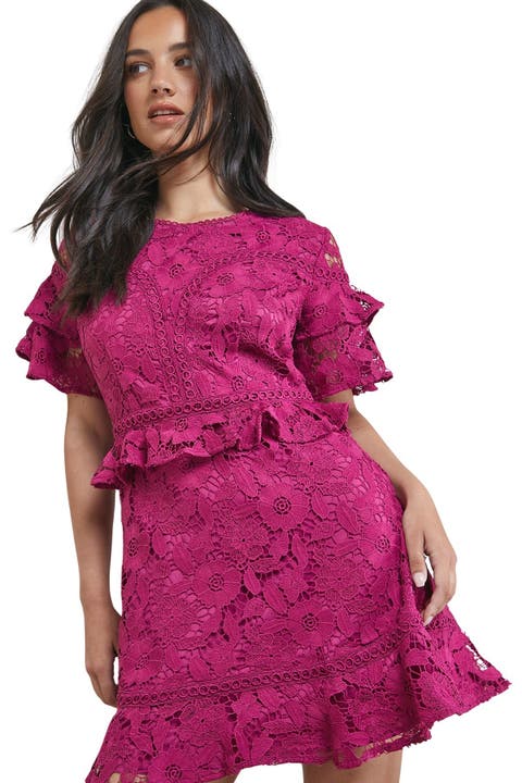 Lace Trim Detail Frill Sleeve Mini Dress