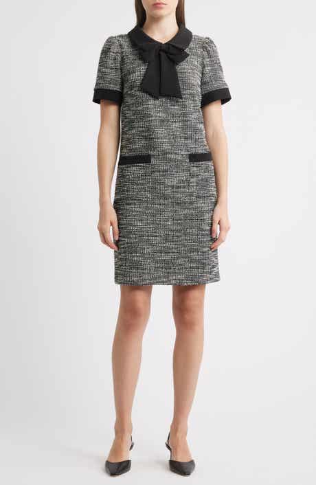 Bow Detail Bouclé Tweed Dress