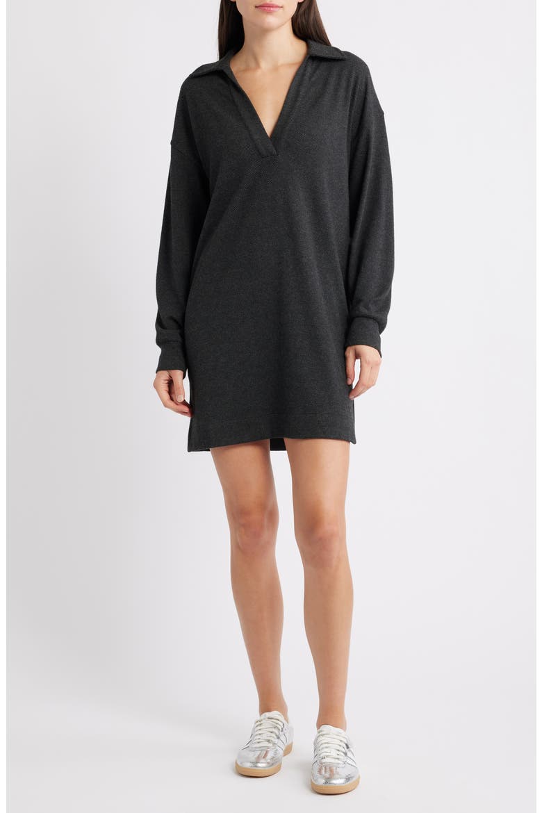 Legend Hudson Long Sleeve Polo Sweater Dress, Main, color, HEATHERED BLACK TWILL