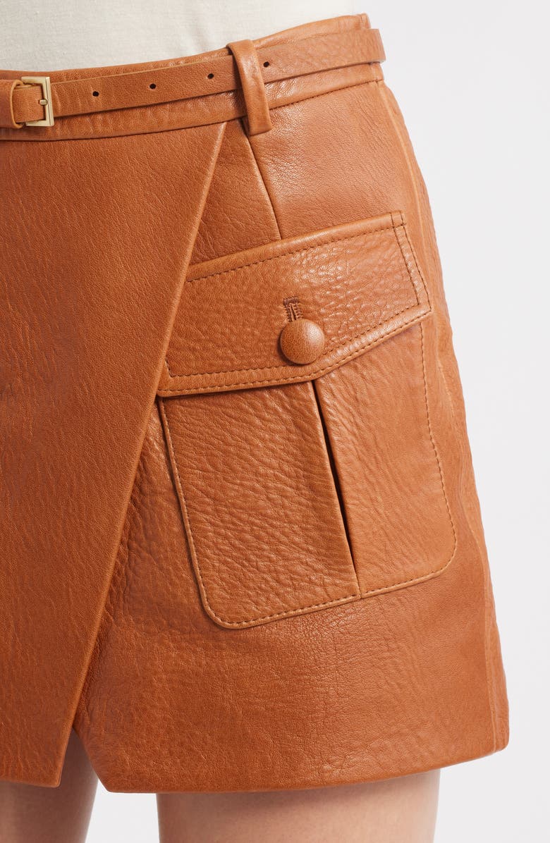 FRAME The Leather Cargo Miniskirt, Alternate, color, Chestnut