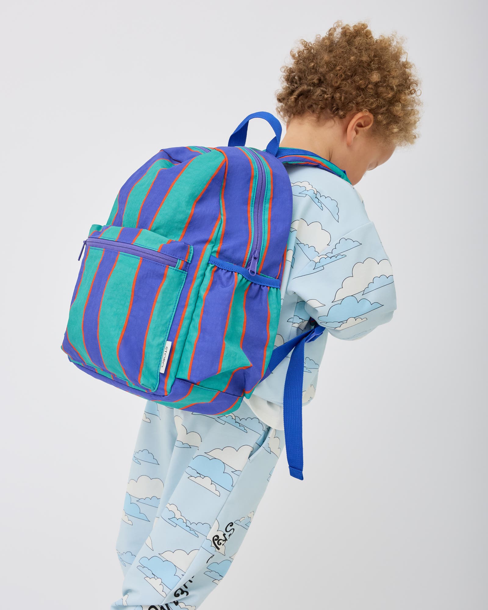 Cool Kid Backpack, Alternate, color, Navy Green Stripe