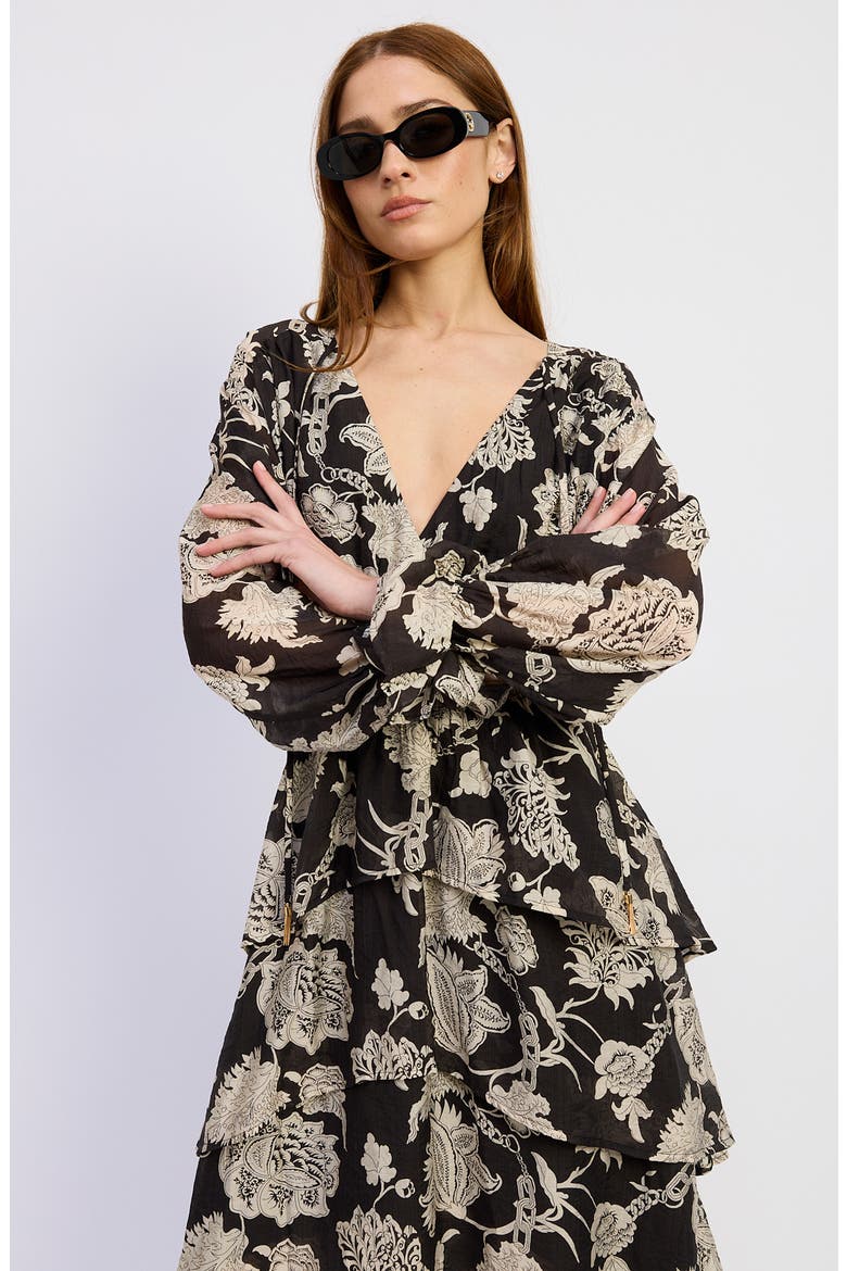 Elisabet Ruffle Long Sleeve High-Low Maxi Dress, Alternate, color, BLACK/ IVORY