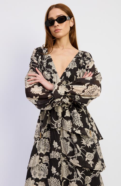 En Saison Elisabet Ruffle Long Sleeve High-low Maxi Dress In Multi