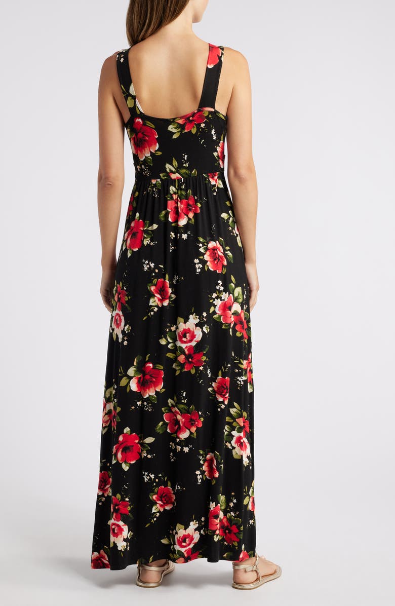 Loveappella Print Empire Sleeveless Maxi Dress, Alternate, color, Black Red