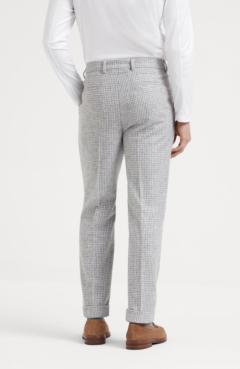 Brunello Cucinelli Alpaca, wool and cotton houndstooth leisure fit trousers with pleat, Alternate, color,