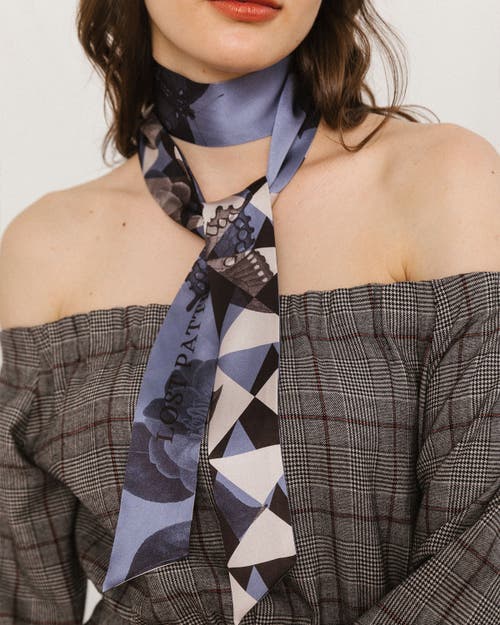 Lost Pattern Nyc "prism" Silk Skinny Scarf In Blue