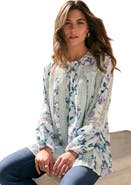 Roaman's Lace-Trim Blouson-Sleeve Top