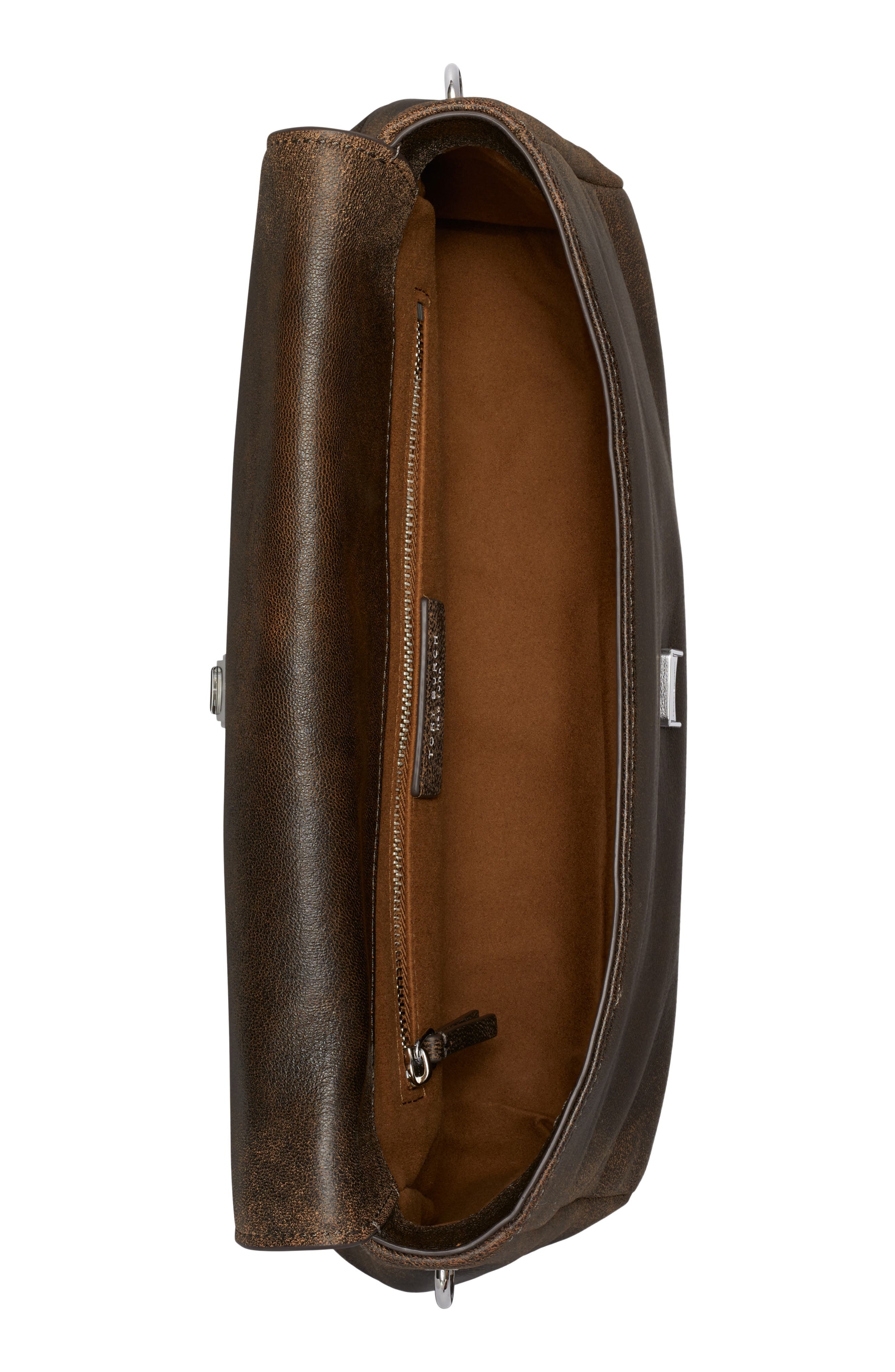 Charlie Distressed Leather Shoulder Bag, Alternate, color, DARK ROAST