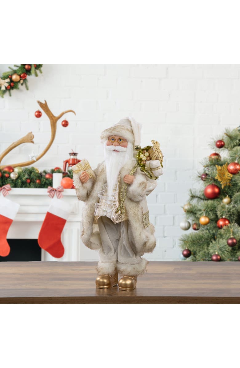 Northlight 18" Ivory and Gold Santa Claus with Gift Bag Christmas Figure, Alternate, color, Ivory