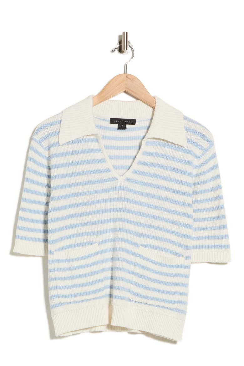 Collared Cotton Sweater, Alternate, color, DEJA VU BLUE/ SCONE WHITE