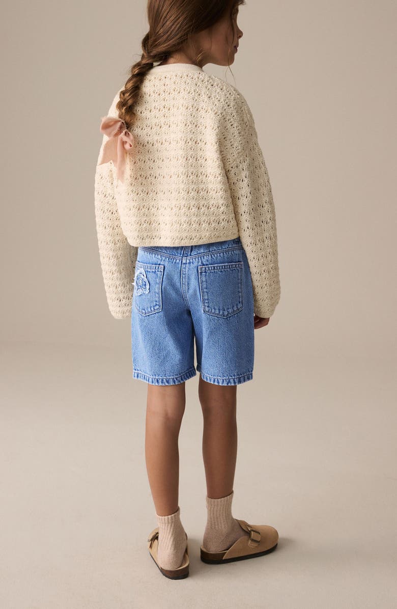 NEXT Kids' Flower Embroidered Denim Shorts, Alternate, color, Blue