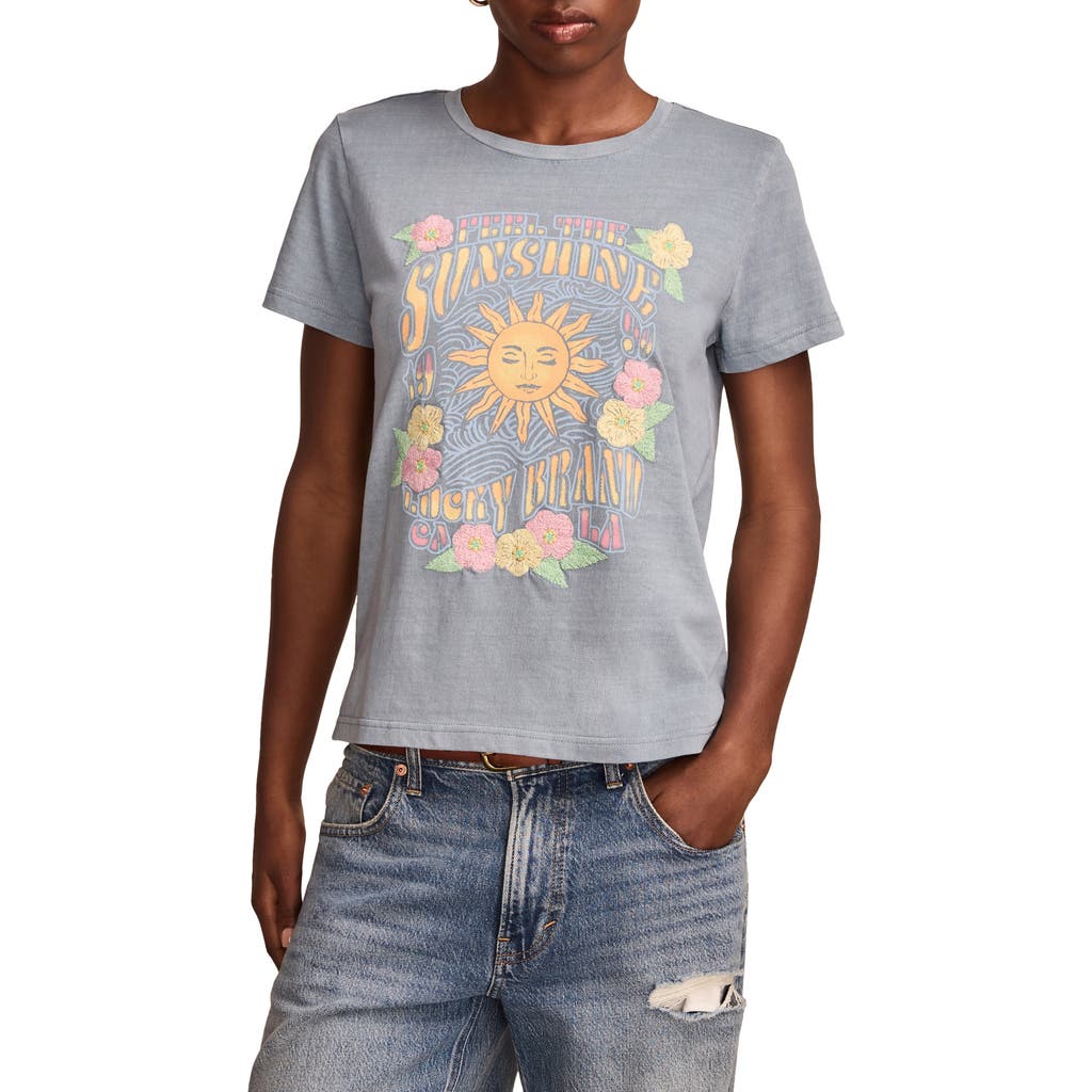 LUCKY BRAND LUCKY BRAND FEEL THE SUNSHINE EMBROIDERED COTTON GRAPHIC T-SHIRT