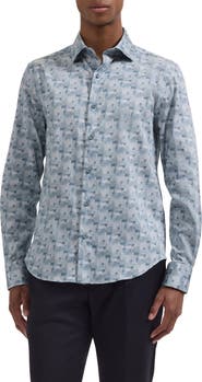 Bugatchi Axel Trim Fit Abstract Mosaic Print Stretch Cotton Button-Up Shirt