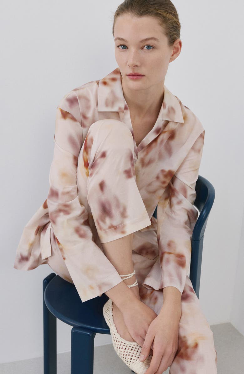 MANGO Floral Print Cotton Pajama Top, Alternate, color, Brown