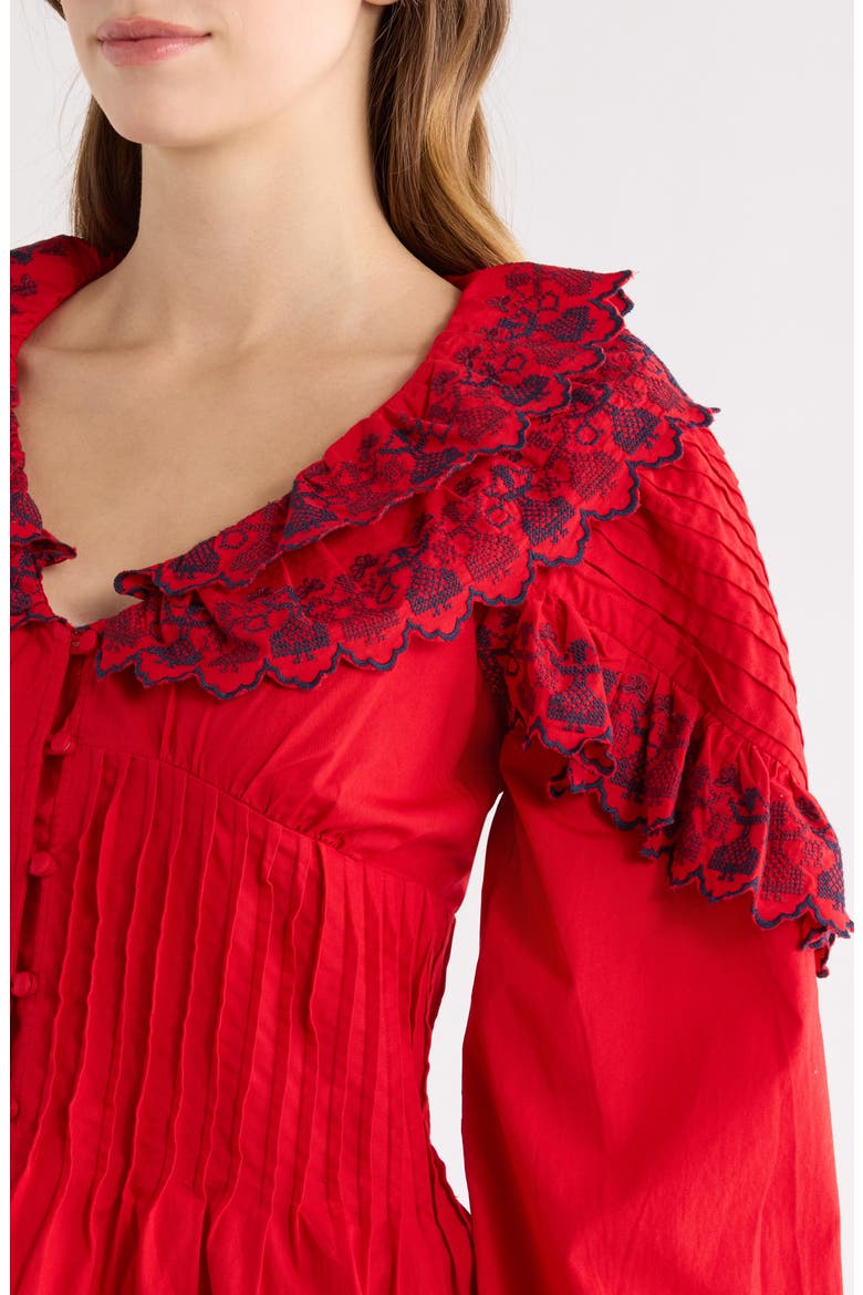 Caroline Embroidered Organic Cotton Peplum Top, Alternate, color, RED