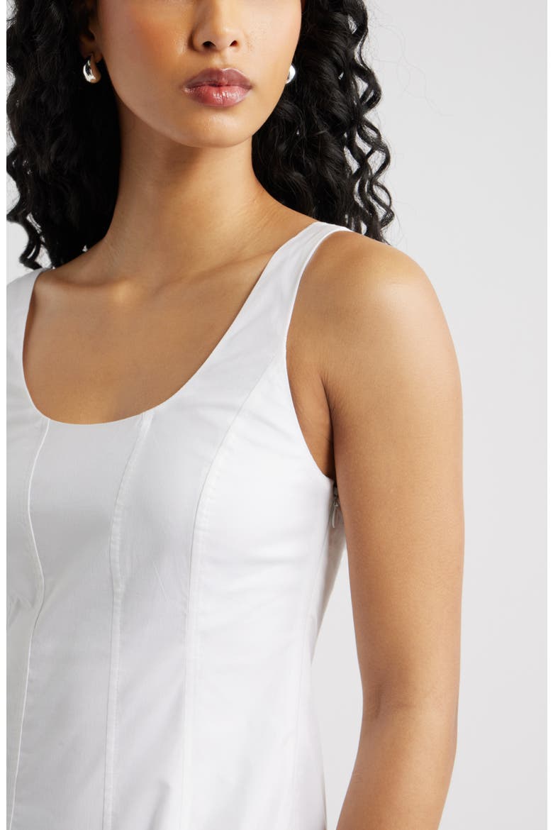 Seamed Strech Cotton Poplin Midi Dress, Alternate, color, WHITE