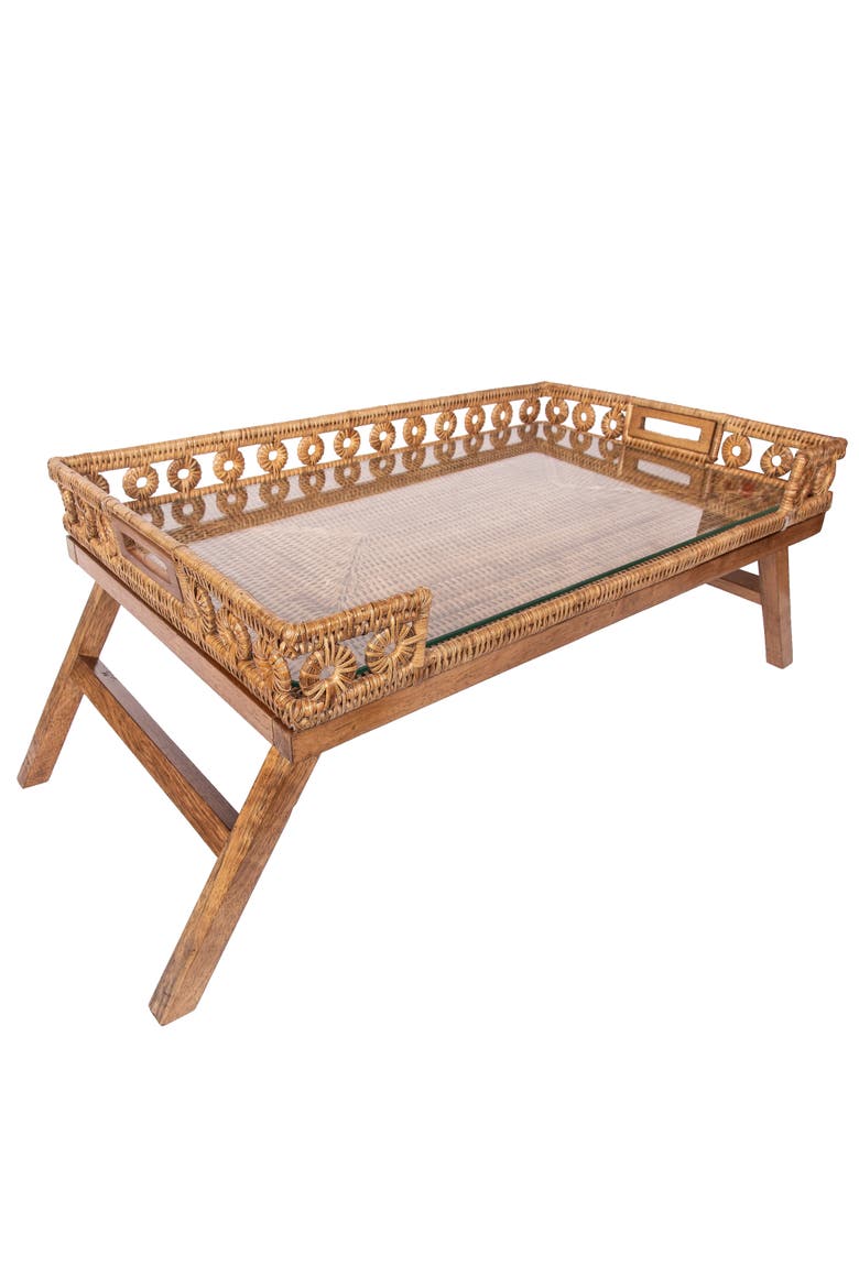Inna Rattan Breakfast Tray with Glass Insert, Alternate, color, Honey Brown