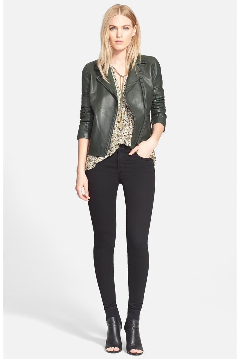 'Luna' Leather Moto Jacket, Alternate, color, GREEN