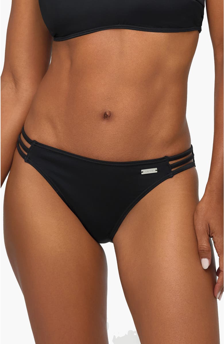LASCANA Women's Strappy Classic Bikini Bottom with strappy sides, Main, color, Black