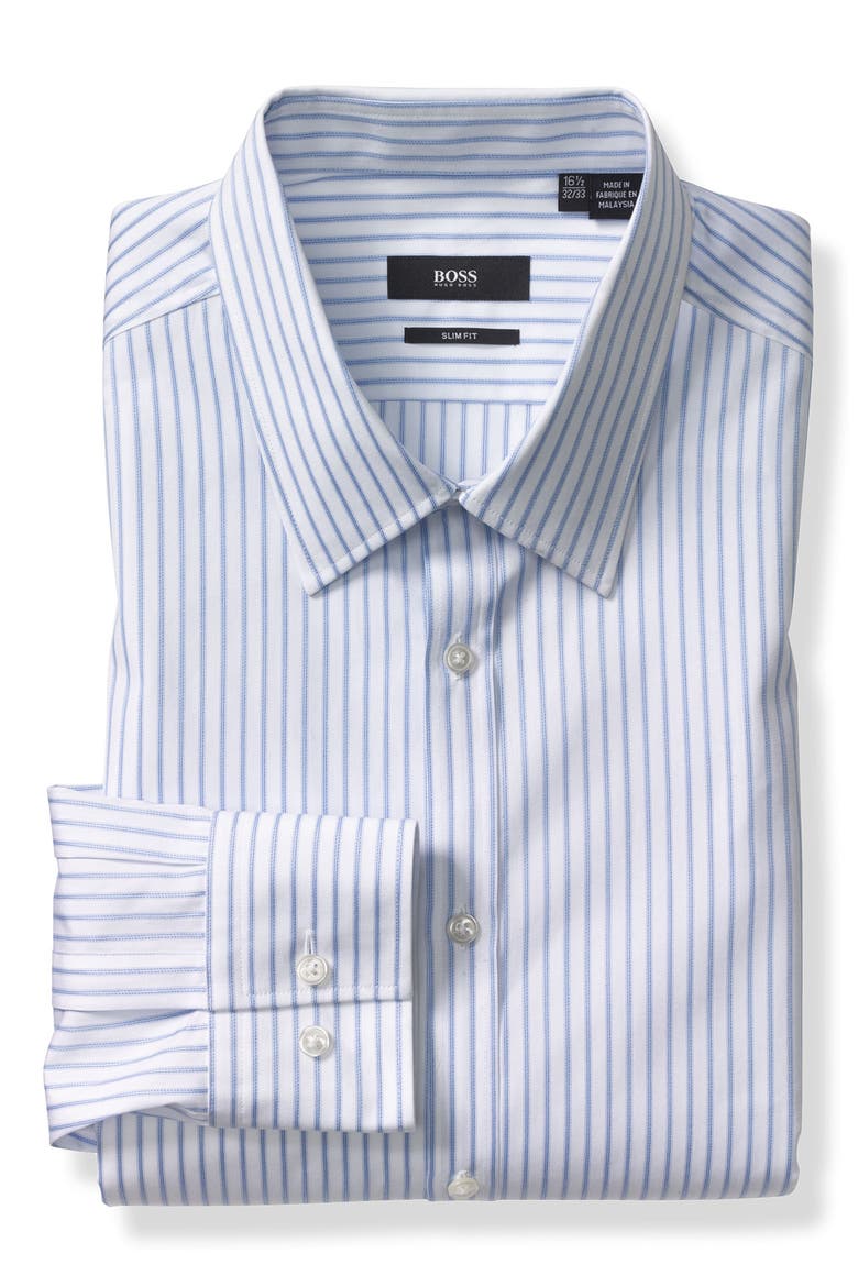 Black Trim Fit Dress Shirt, Main, color, BLUE STRIPE