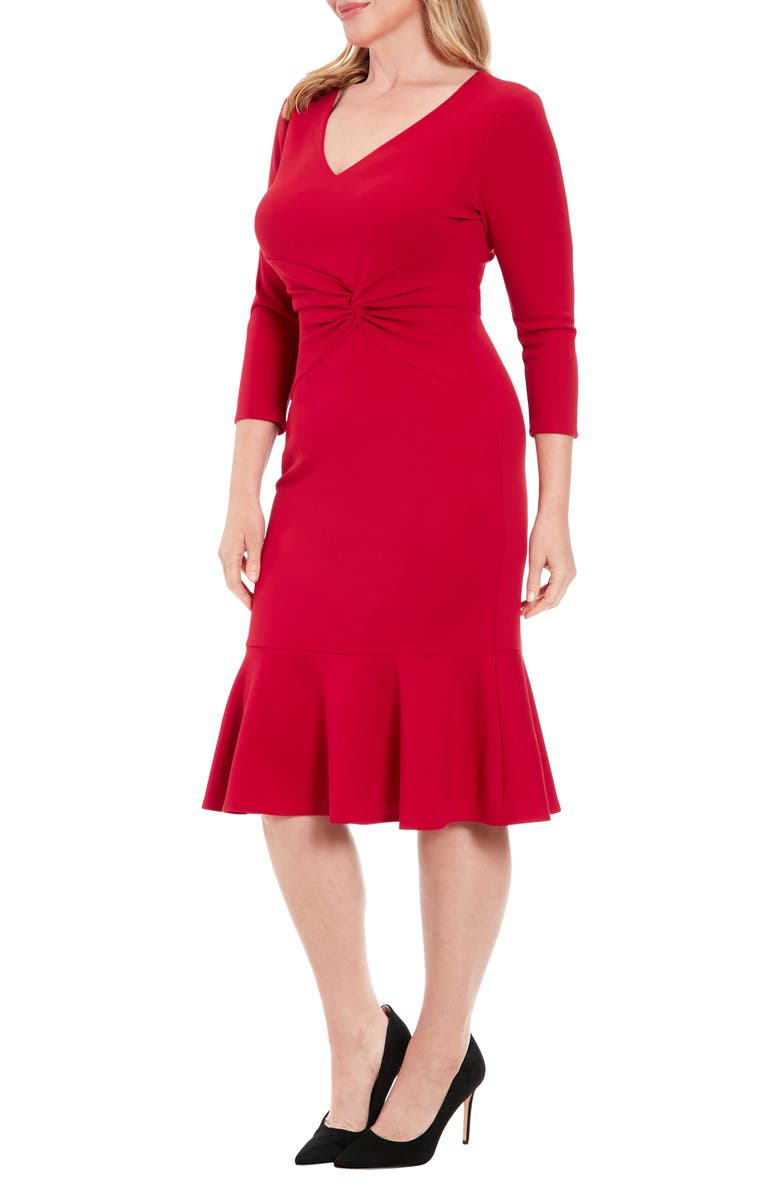 London Times V-Neck Scuba Crepe Sheath Dress, Alternate, color, Chili