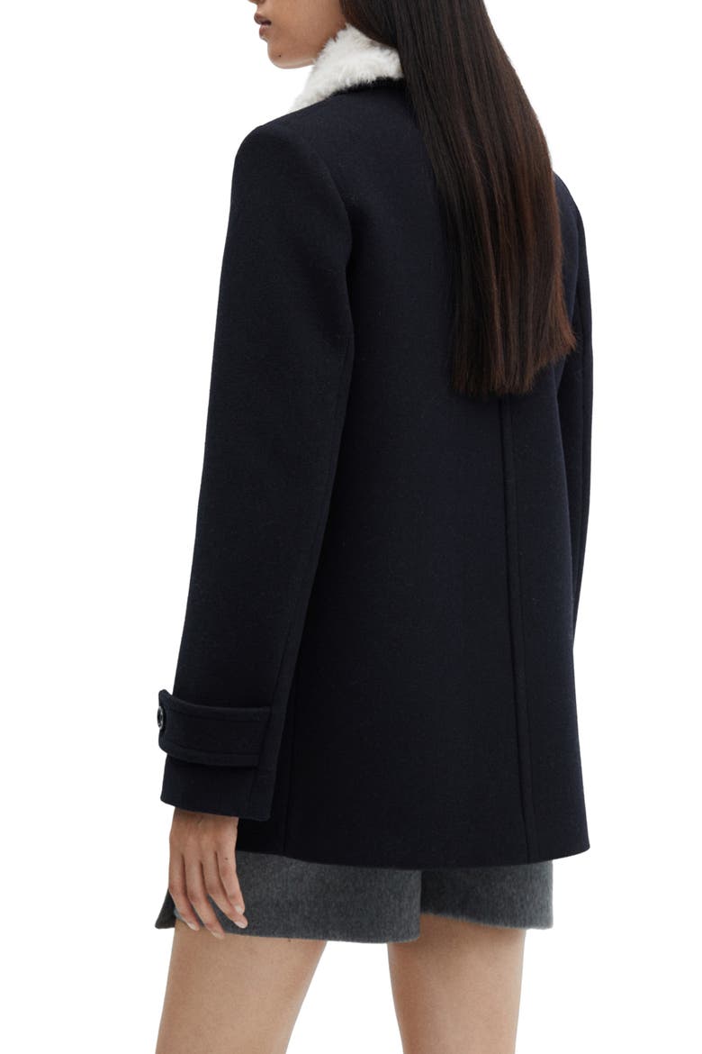 Faux Fur Collar Double Breasted Coat, Alternate, color, DARK NAVY