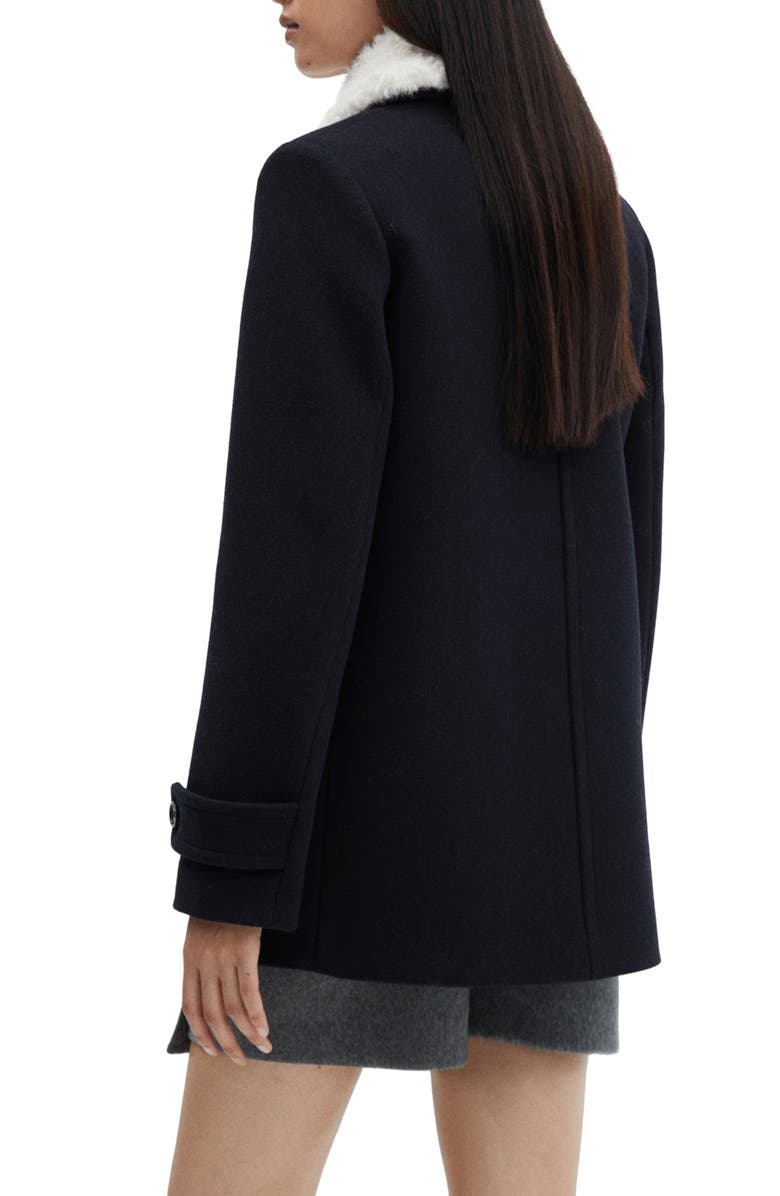 MANGO Faux Fur Collar Double Breasted Coat, Alternate, color, 